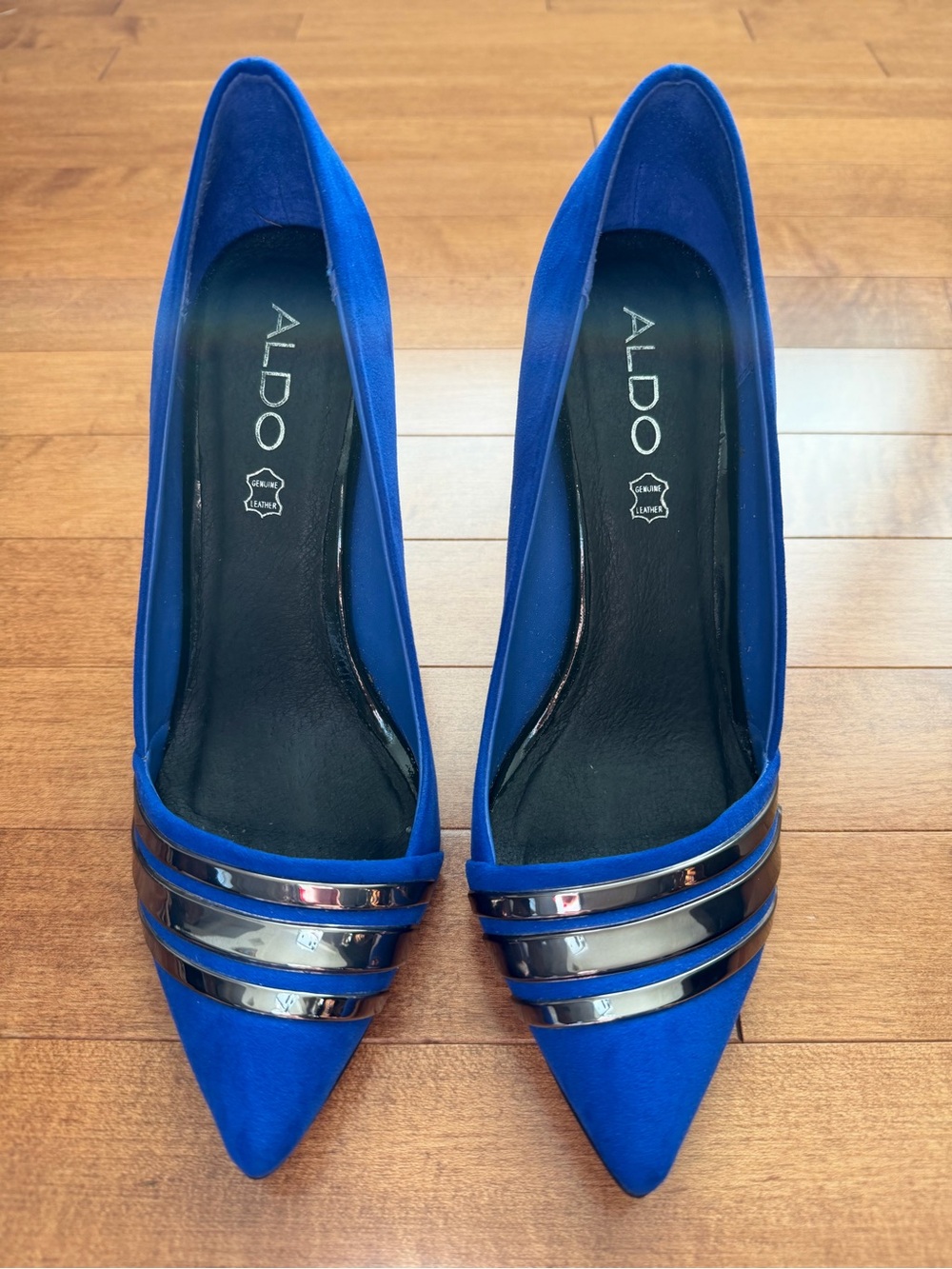 Aldo Cobalt Blue Pointed Toe Heels with Metallic  embellishment